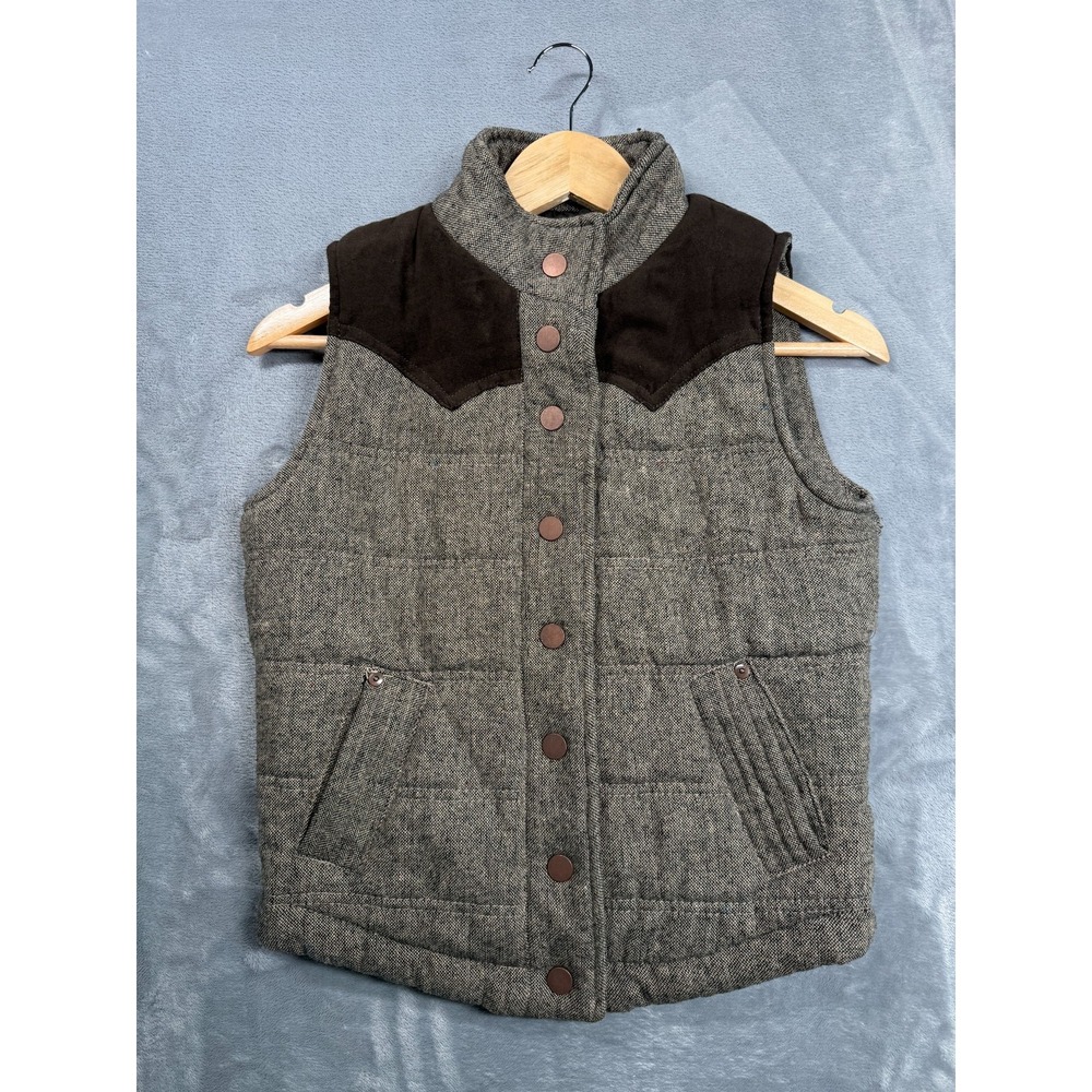 Ci Sono Vest Womens Small Heather Gray Wool Blend Mock Neck Snap Front DV538